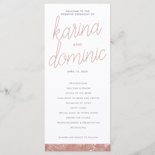 Modern Rose Gold Brush Stroke Wedding Program (Front)