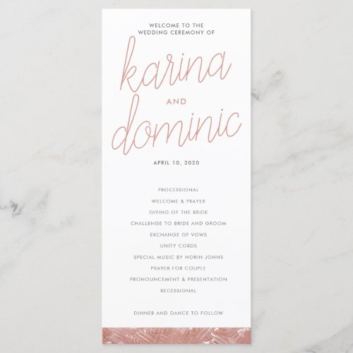 Modern Rose Gold Brush Stroke Wedding Program