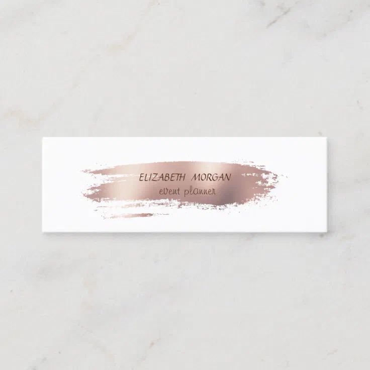 Modern Rose Gold Brush Stroke, White Mini Business Card | Zazzle