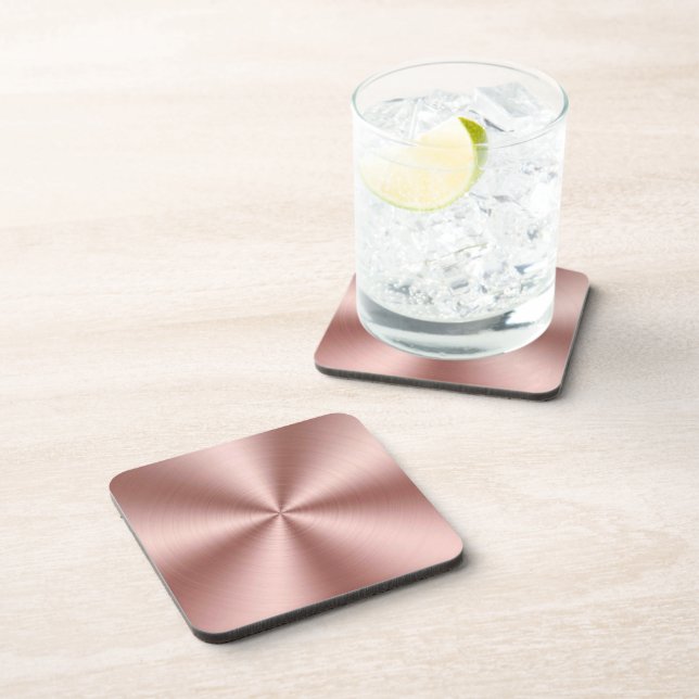 Modern Rose Gold Brushed Conical Simulated Metal Beverage Coaster (Right Side)