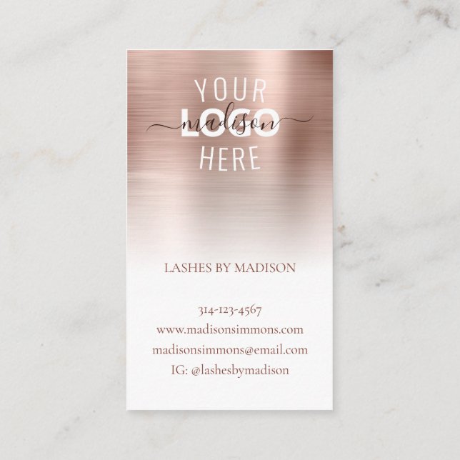 Modern Rose Gold Brushed Metal Custom Logo Brand Business Card (Back)