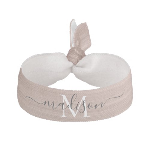 Modern Rose Gold Brushed Metal Monogram Script Elastic Hair Tie