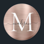 Modern Rose Gold Brushed Metal Monogram Script Magnet<br><div class="desc">Modern Rose Gold Brushed Metal Monogram Script Magnet</div>