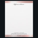 Modern Rose Gold Brushed Metallic Personalized Letterhead<br><div class="desc">Modern personalized letterheads have a rose gold border with your name or choice of personalization wording at the top in black script lettering and address details at the bottom.</div>