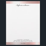 Modern Rose Gold Brushed Metallic Personalized Letterhead<br><div class="desc">Modern personalized letterheads have a rose gold border with your name or choice of personalization wording at the top in black script lettering and address details at the bottom.</div>