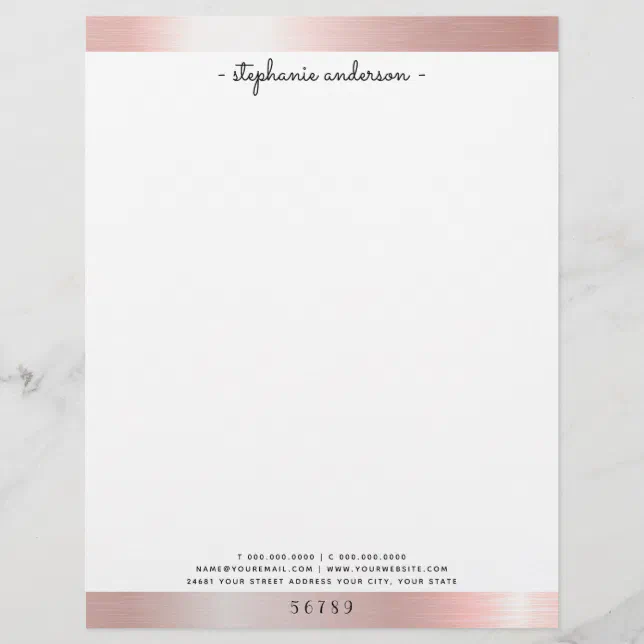 Modern Rose Gold Brushed Metallic Personalized Letterhead | Zazzle