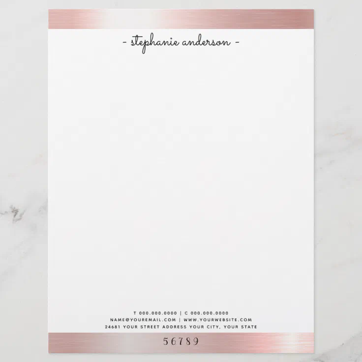 Modern Rose Gold Brushed Metallic Personalized Letterhead | Zazzle