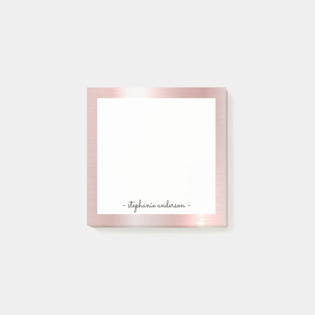 Modern Rose Gold Brushed Metallic Personalized Post-it Notes (Front)