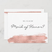 Modern Rose Gold Brushstroke Be My Maid of Honor Invitation Postcard (Front/Back)