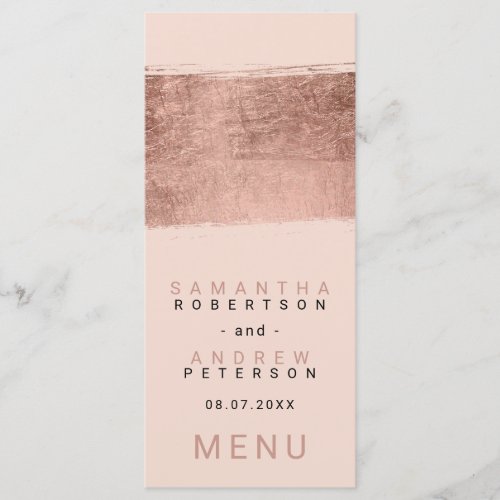Modern rose gold brushstroke elegant wedding menu