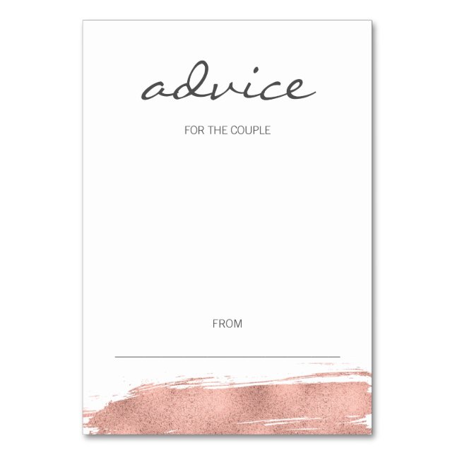 Modern Rose Gold Brushstroke Wedding Advice Card (Front)