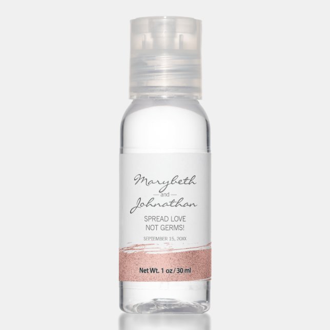 Modern Rose Gold Brushstroke Wedding Hand Sanitizer (Front)