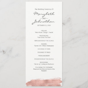 Modern Rose Gold Brushstroke Wedding Program