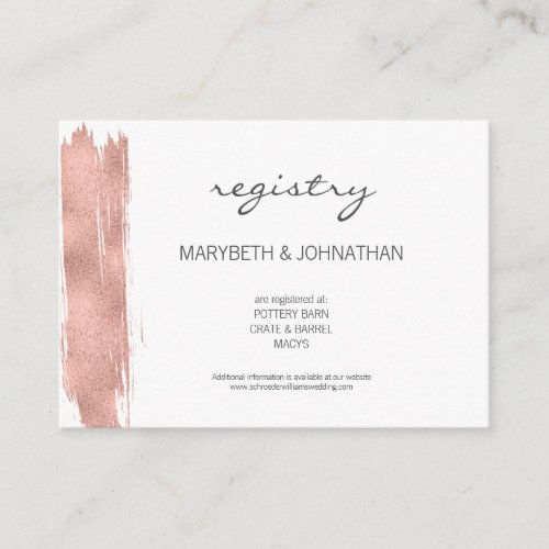 Modern Rose Gold Brushstroke Wedding Registry Card