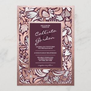 Modern Rose Gold Burgundy Floral Botanical Wedding Invitation