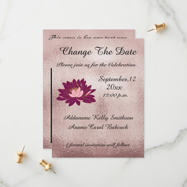 Modern Rose Gold Burgundy Floral Elegant Change / Save The Date (Front/Back In Situ)