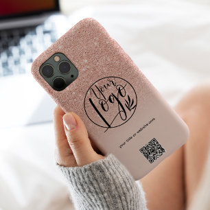 Modern rose gold business corporate logo qr code iPhone 14 pro max case