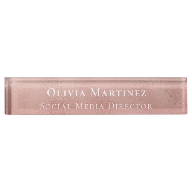 Modern Rose Gold Business Professional Monogram Desk Name Plate (Front)