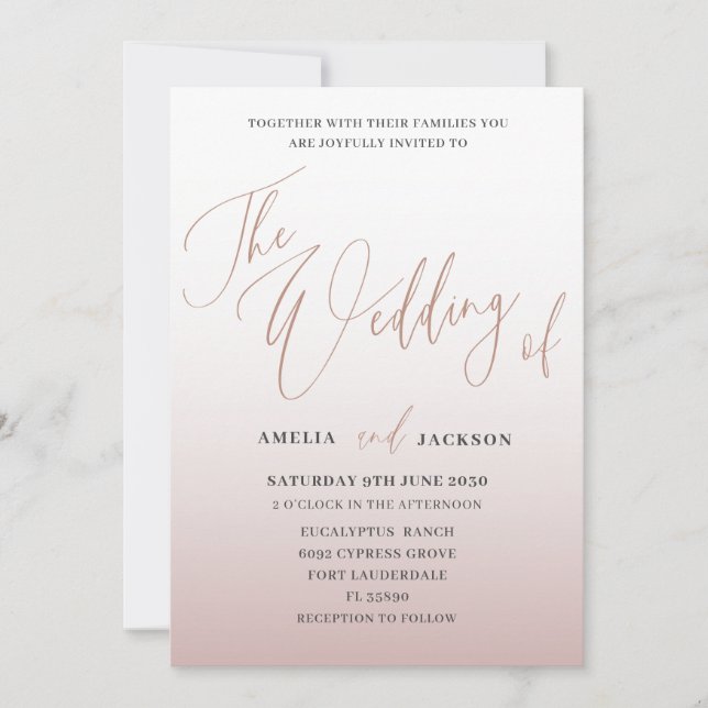 Modern Rose Gold Calligraphy The Wedding Of  Invitation (Front)