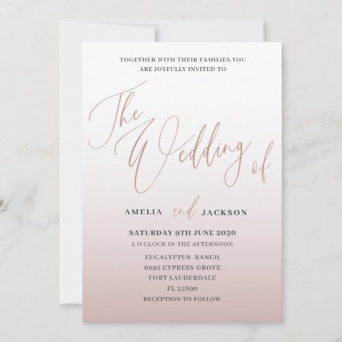 Modern Rose Gold Calligraphy The Wedding Of  Invitation