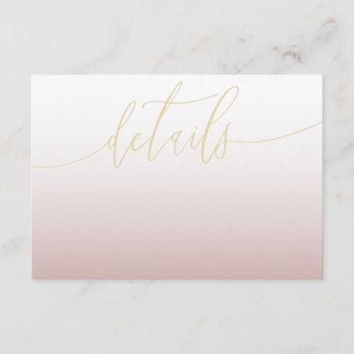 Modern  Rose Gold  Calligraphy Wedding Details  Enclosure Card