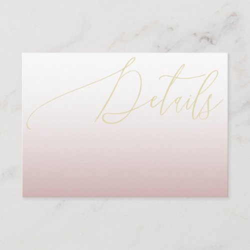 Modern  Rose Gold  Calligraphy Wedding Details  Enclosure Card