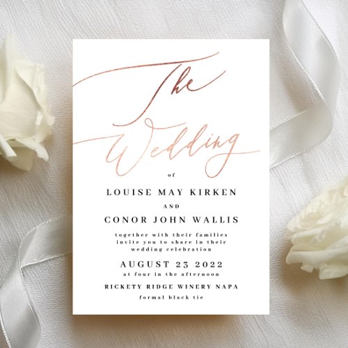 Modern Rose Gold Calligraphy Wedding Invitation