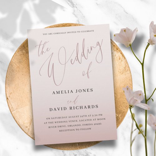 Modern Rose Gold Calligraphy Wedding Invitation