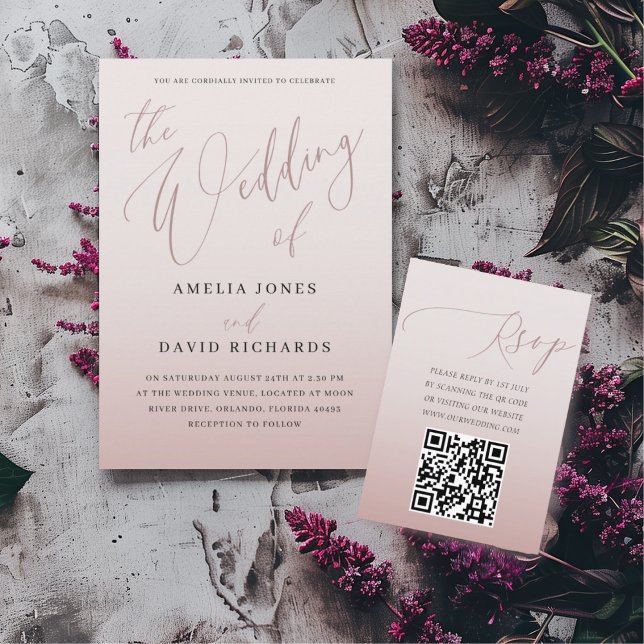 Modern Rose Gold Calligraphy Wedding Invitation (Creator Uploaded)