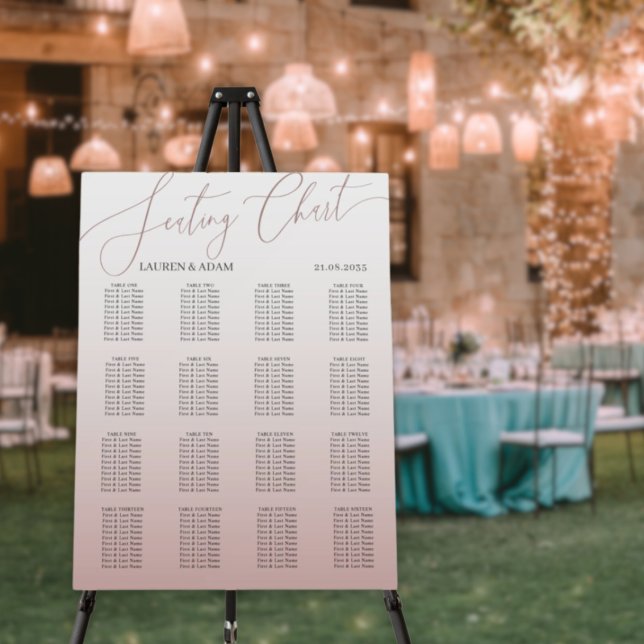 Modern Rose Gold Calligraphy Wedding Seating Chart Foam Board (Creator Uploaded)