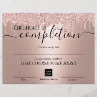 Modern Rose Gold Certificate of Completion Award