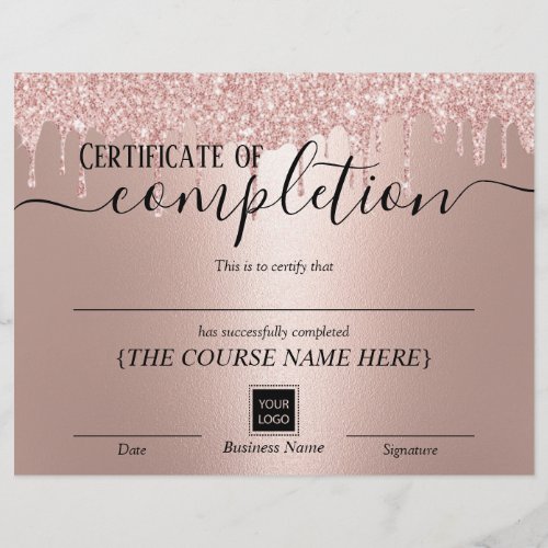 Modern Rose Gold Certificate of Completion Award