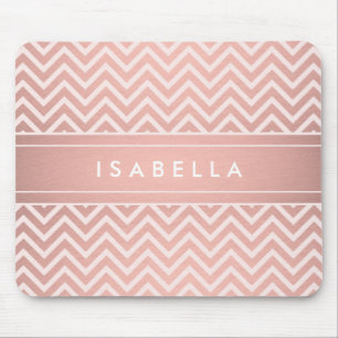 Modern Rose Gold Chevron Pattern Monogrammed Mouse Pad