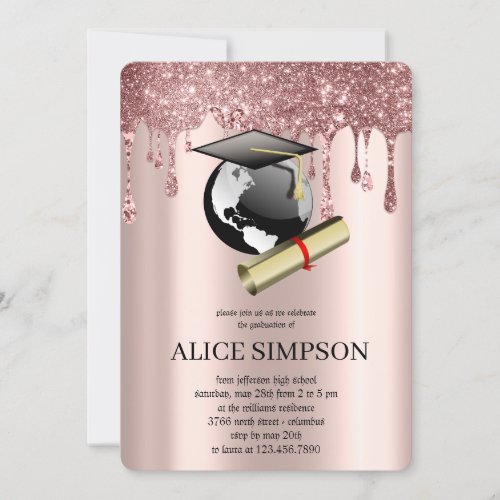 Modern Rose Gold Chic Minimalist  Graduation  Invitation