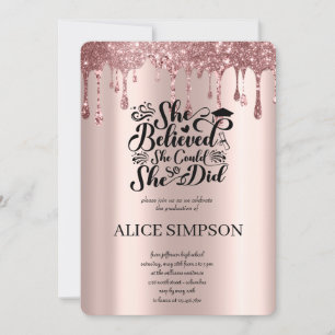 Modern Rose Gold Chic Minimalist Photo Graduation Invitation
