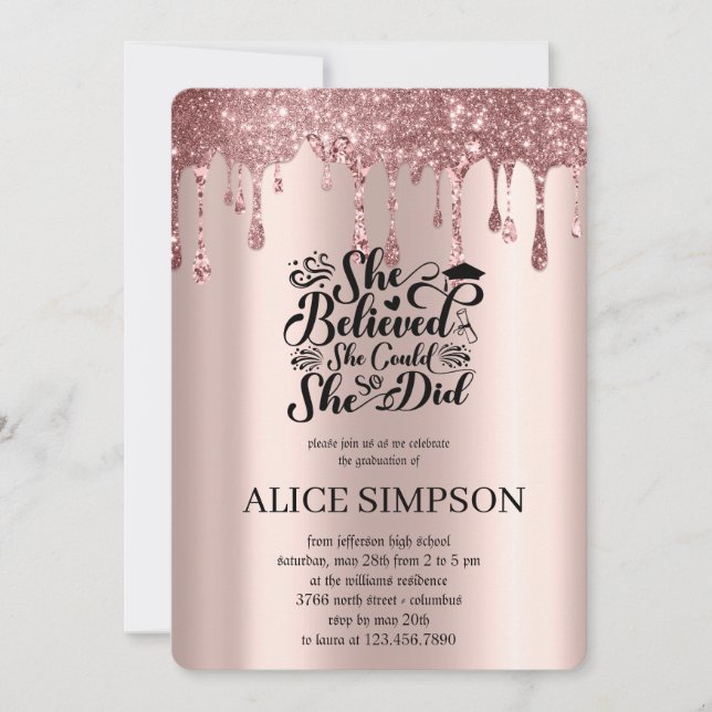 Modern rose gold chic minimalist photo graduation  invitation (Front)