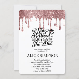 Modern rose gold chic minimalist photo graduation invitation