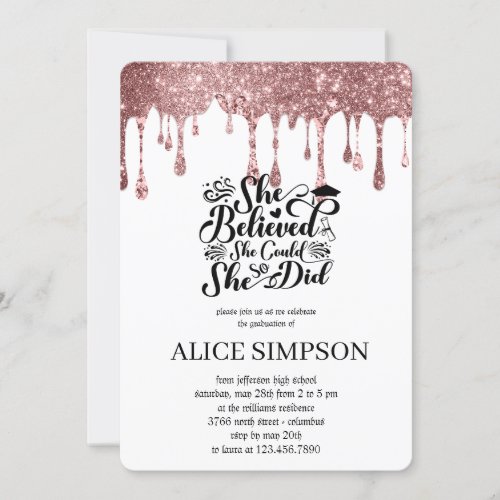 Modern rose gold chic minimalist photo graduation  invitation