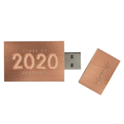 Modern Rose Gold Class of 2020 Script Senior Photo Wood Flash Drive