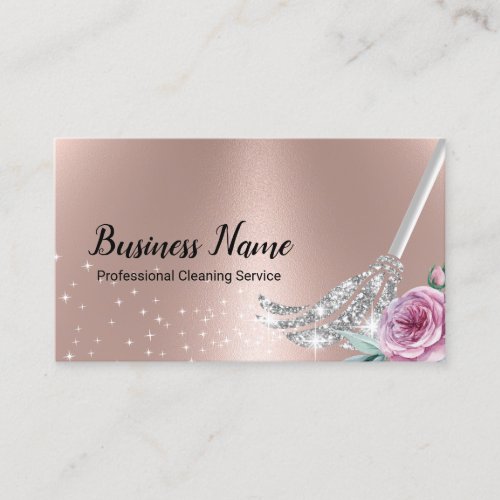 Modern Rose Gold Cleaning Service Floral Maid Business Card