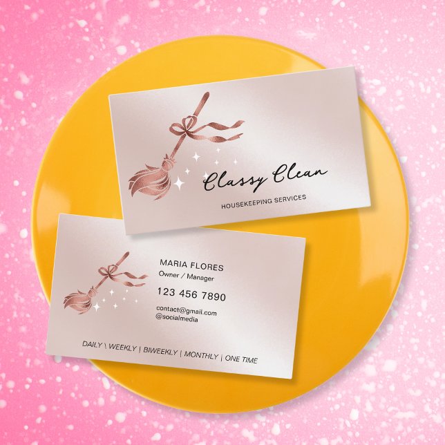 Modern Rose Gold Cleaning Services Housekeeping Business Card (Creator Uploaded)