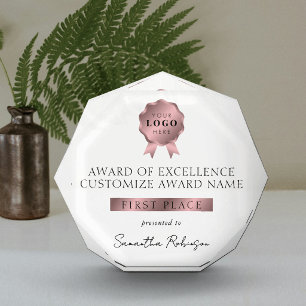 Modern Rose Gold Company Logo Achievement Acrylic Award