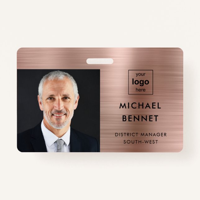 Modern Rose Gold Company Photo ID  Badge (Front)