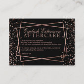 Modern rose gold confetti black eyelash aftercare business card (Back)