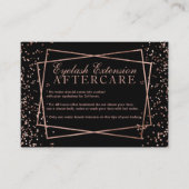 Modern rose gold confetti black eyelash aftercare business card (Front)