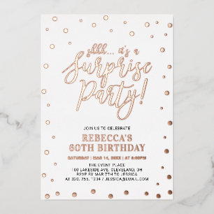 Modern Rose Gold Confetti Surprise Birthday Party Foil Invitation