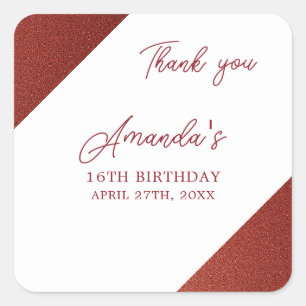 Modern Rose Gold Copper Glitter Sweet 16 Birthday Square Sticker