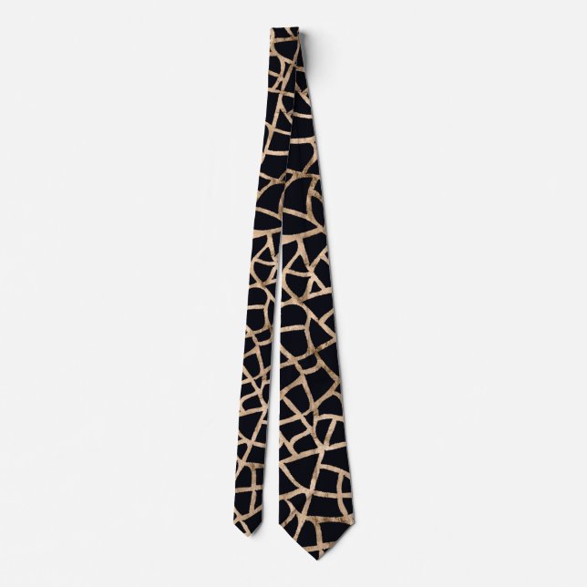 Modern rose gold cracks graphic on darkest black neck tie (Back)