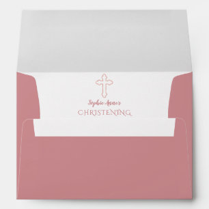 Modern Rose Gold Cross Christening Return Address Envelope