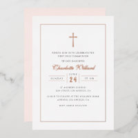 Modern Rose Gold Cross Girls First Communion
